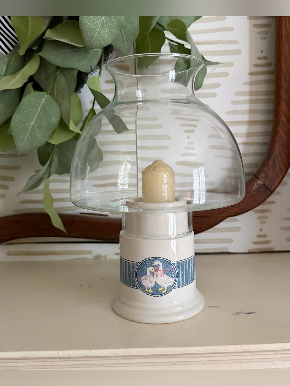 Vintage Country Geese Hurricane candle holder 1980s